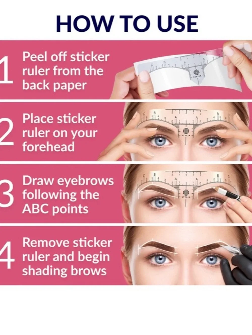 100-PACK STYLIA DISPOSABLE EYEBROW RULER STENCILS NIB